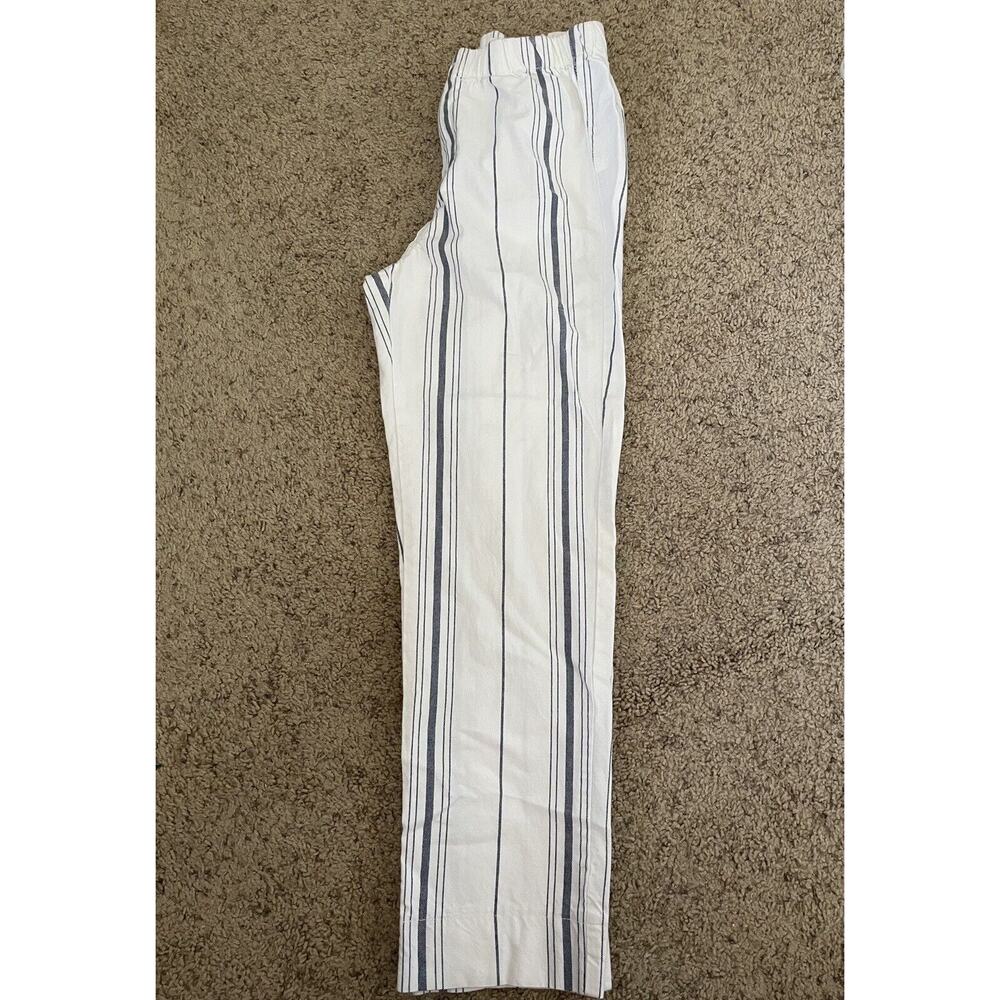 John Galt White Blue Striped Straight Leg Elastic Waist Woven Pants Size XS